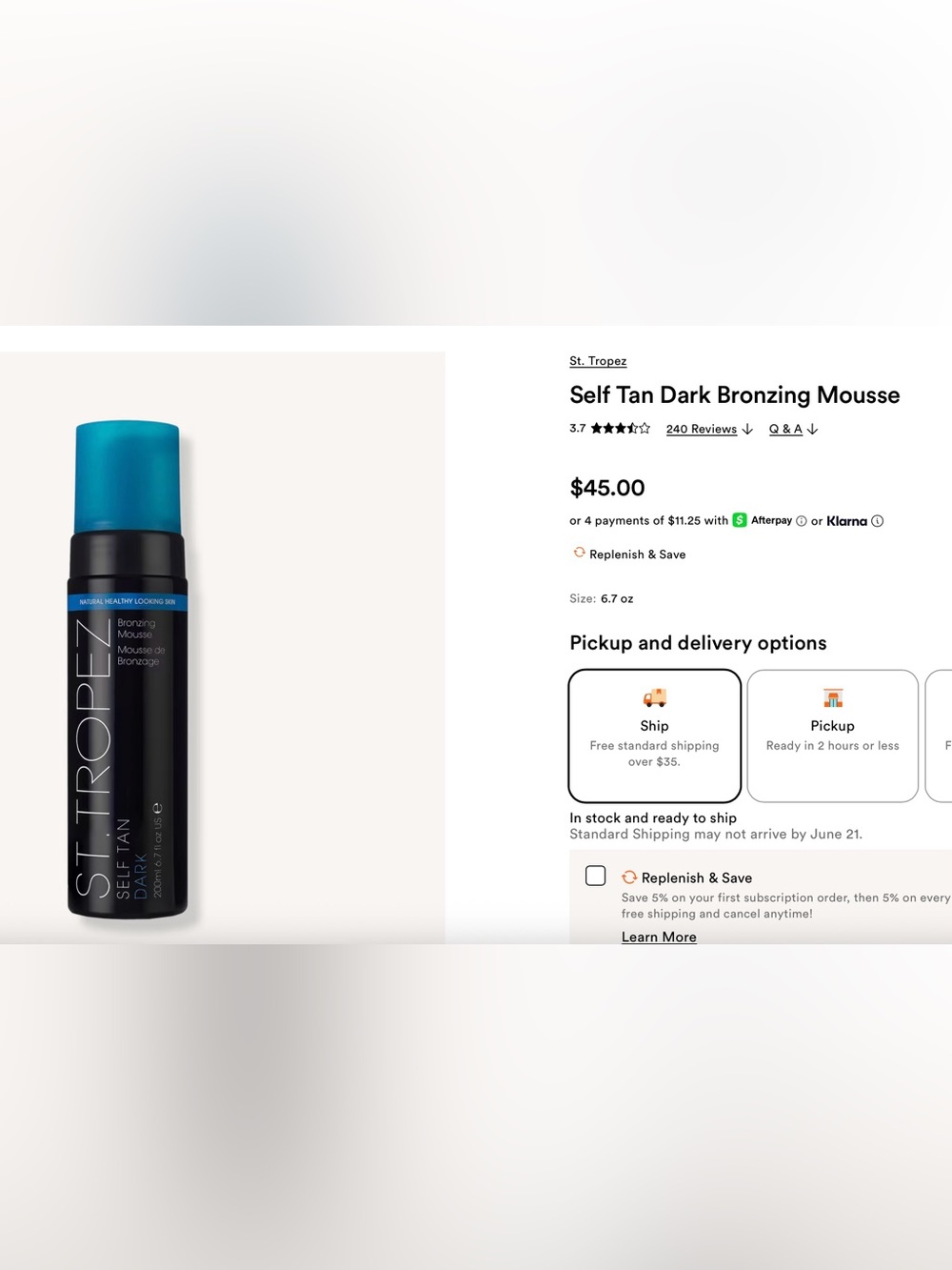 St.Tropez, Self Tanning Mousse Bottle in Extra Dark.